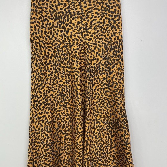 & Other Stories Skirt Size 10 EUR 38 Orange Leopard Print Satin Midi - Picture 2 of 10